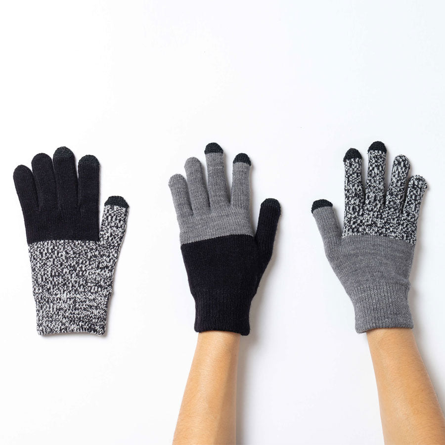 Colorblock Knit Touchscreen Gloves by Verloop, Black and Grey