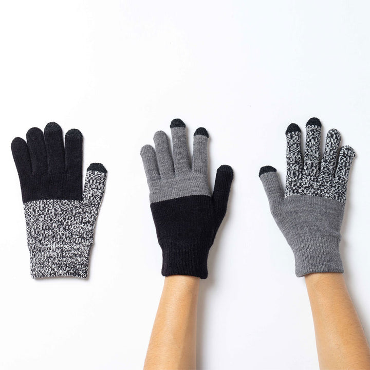 Colorblock Knit Touchscreen Gloves by Verloop, Black and Grey