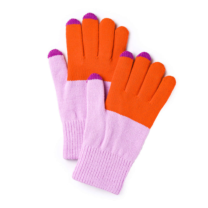 Colorblock Knit Touchscreen Gloves by Verloop, Poppy and Lilac