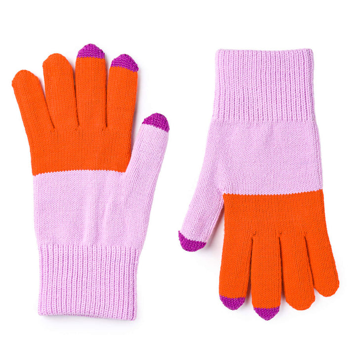 Colorblock Knit Touchscreen Gloves by Verloop, Poppy and Lilac