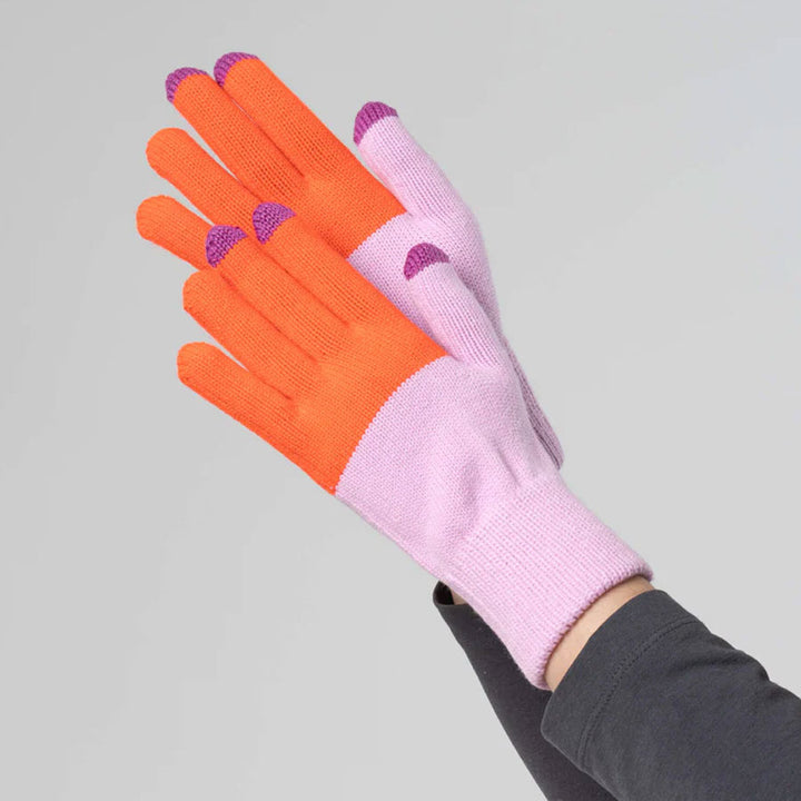 Colorblock Knit Touchscreen Gloves by Verloop, Poppy and Lilac