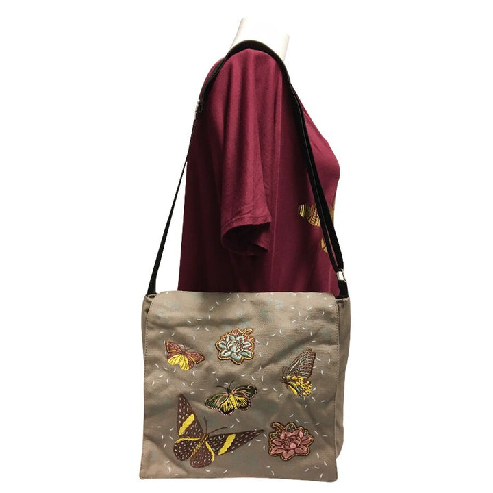 Embroidered Butterflies Messenger Bag