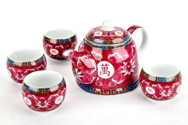 Fushia Floral Teapot and Cups Set