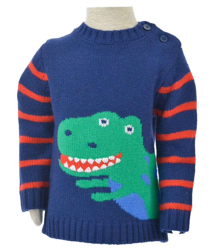 Dinosaur Stripe Sleeve Sweater