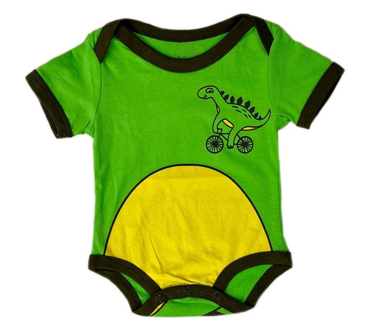 Infant Green Dinosaur on Bike Onesie
