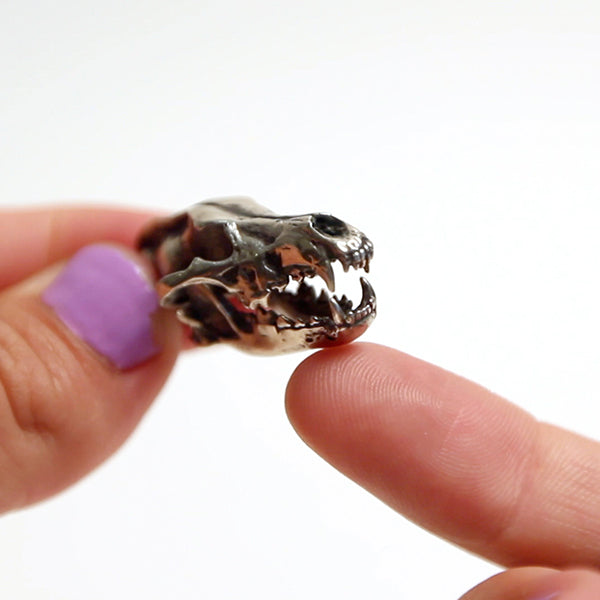 White Bronze Direwolf Necklace with Display Base