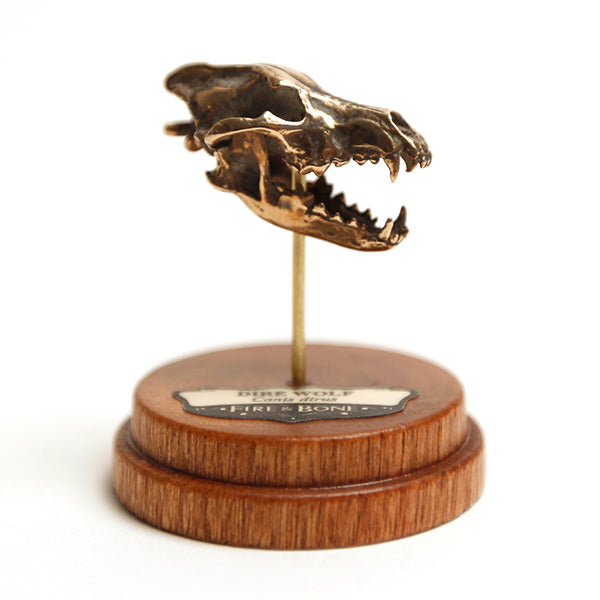 White Bronze Direwolf Necklace with Display Base