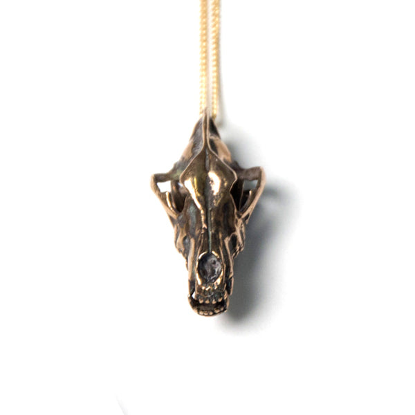 White Bronze Direwolf Necklace with Display Base