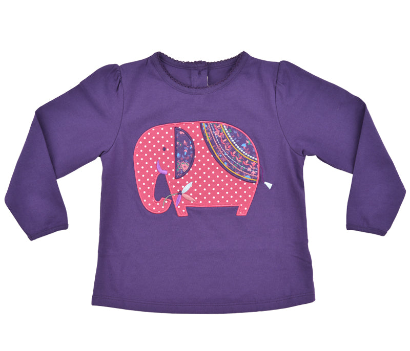 Girls Elephant Appliqué Long Sleeve Tee