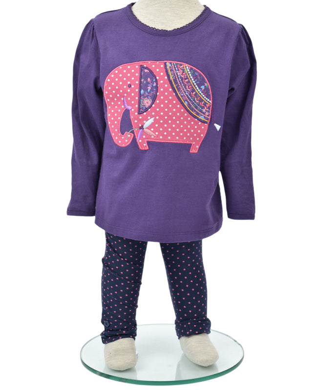 Girls Elephant Appliqué Long Sleeve Tee