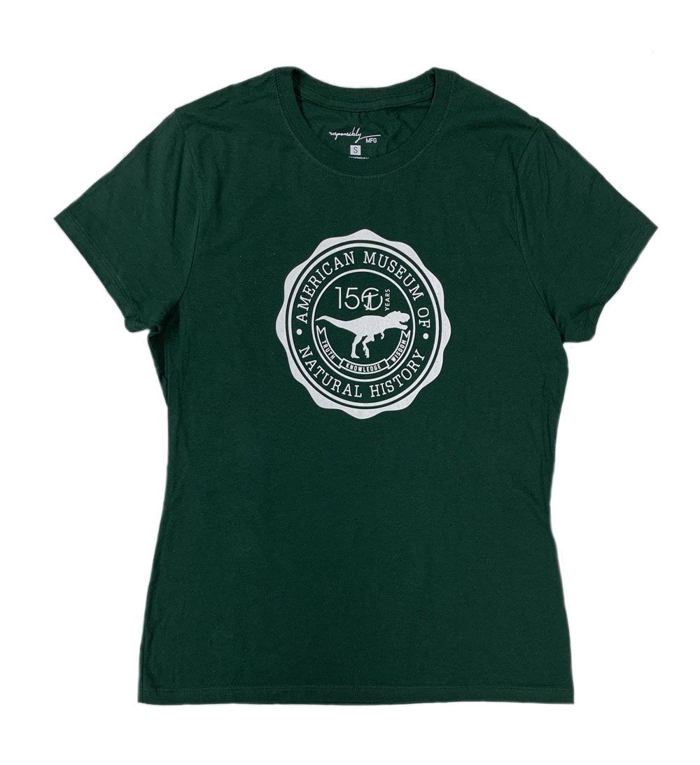 Ladies Dk Green AMNH Dinosaur Seal T-Shirt