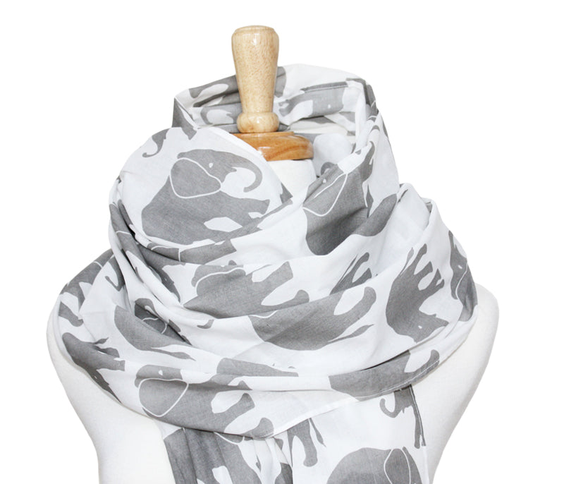 Grey Elephants Organic Cotton Voile Scarf