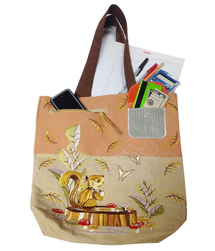 Garden Squirrel Canvas Tote