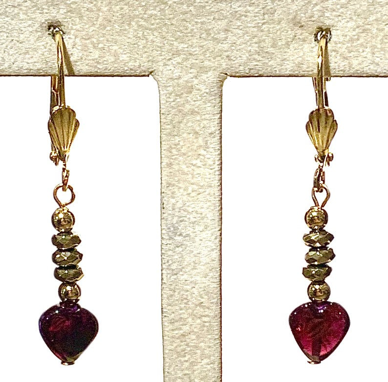 Genuine Garnet Heart Drop Earrings