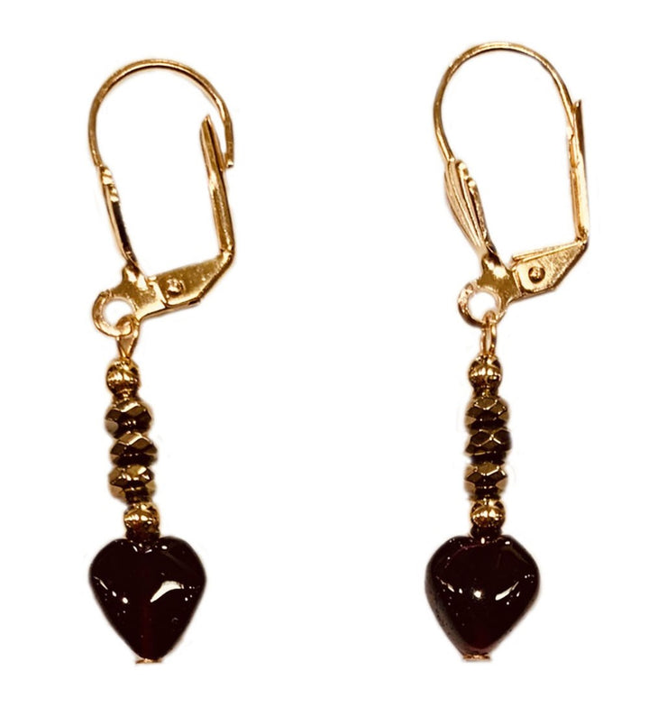 Genuine Garnet Heart Drop Earrings
