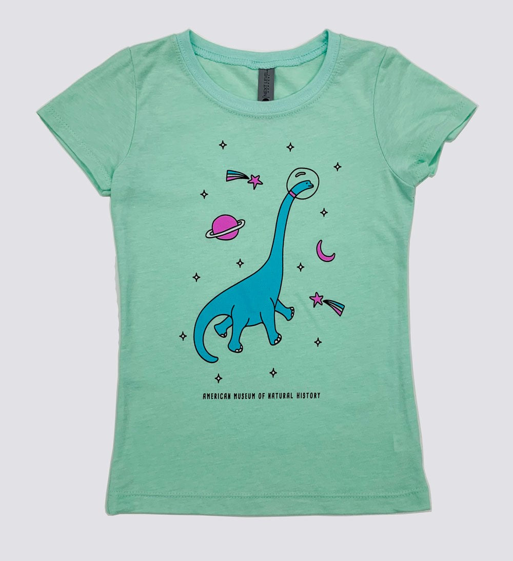 Girls Mint Green Dinosaur In Space T-Shirt