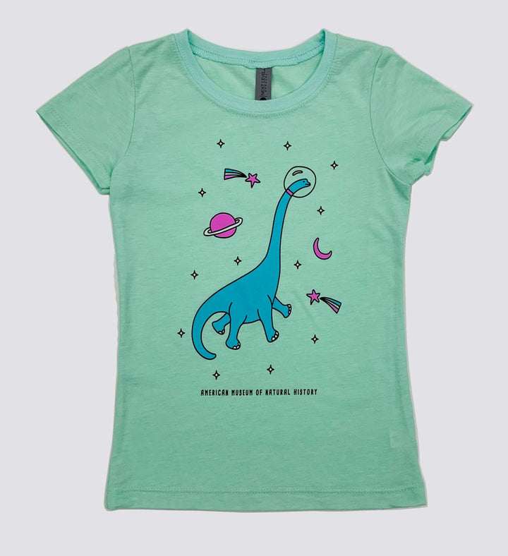 Girls Mint Green Dinosaur In Space T-Shirt