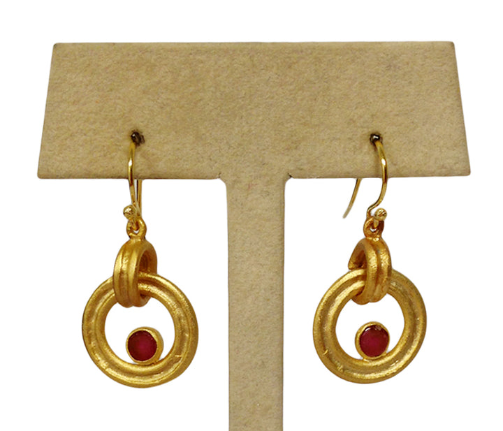 Gold & Red Circle Earrings by Michael Vincent Michaud