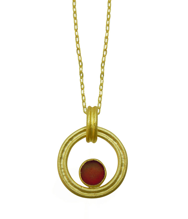 Gold & Red Circle Pendant by Michael Vincent Michaud