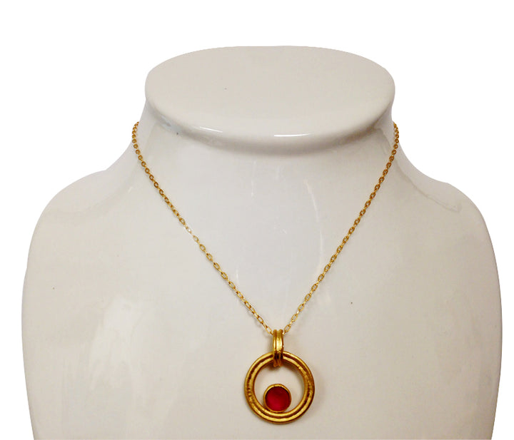 Gold & Red Circle Pendant by Michael Vincent Michaud