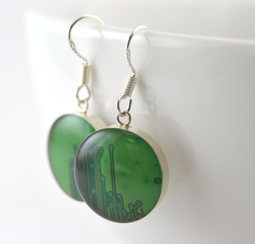 Circuit Board Earrings with Sterling Silver Findings