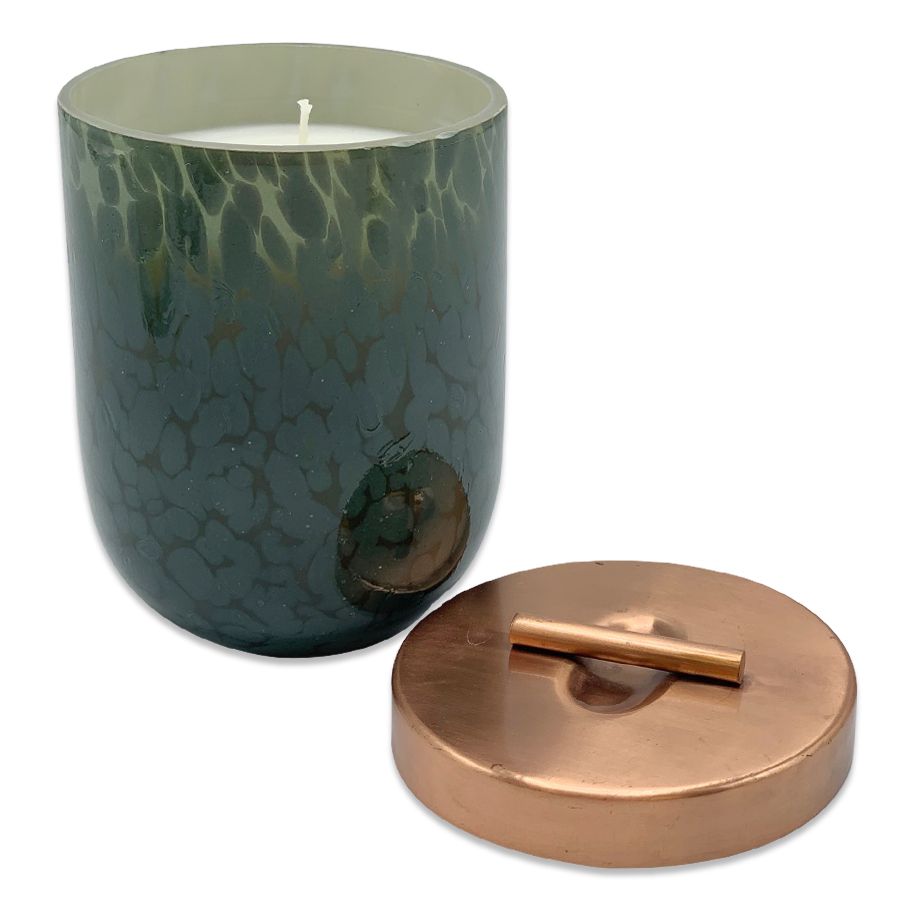 Cypress and Fir Candle in Green Hand-Blown Glass Pot