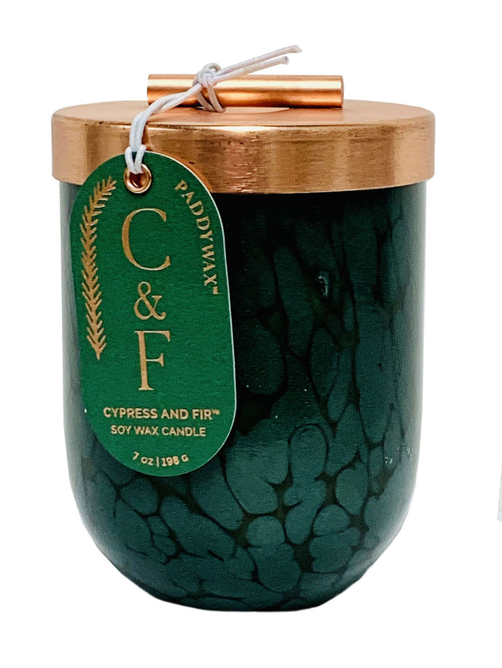 Cypress and Fir Candle in Green Hand-Blown Glass Pot