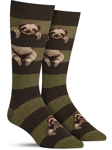Men's Green Striped Sloth Crew Socks