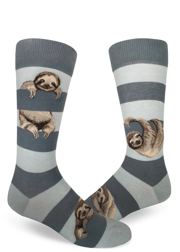 Men's Gray Striped Sloth Crew Socks