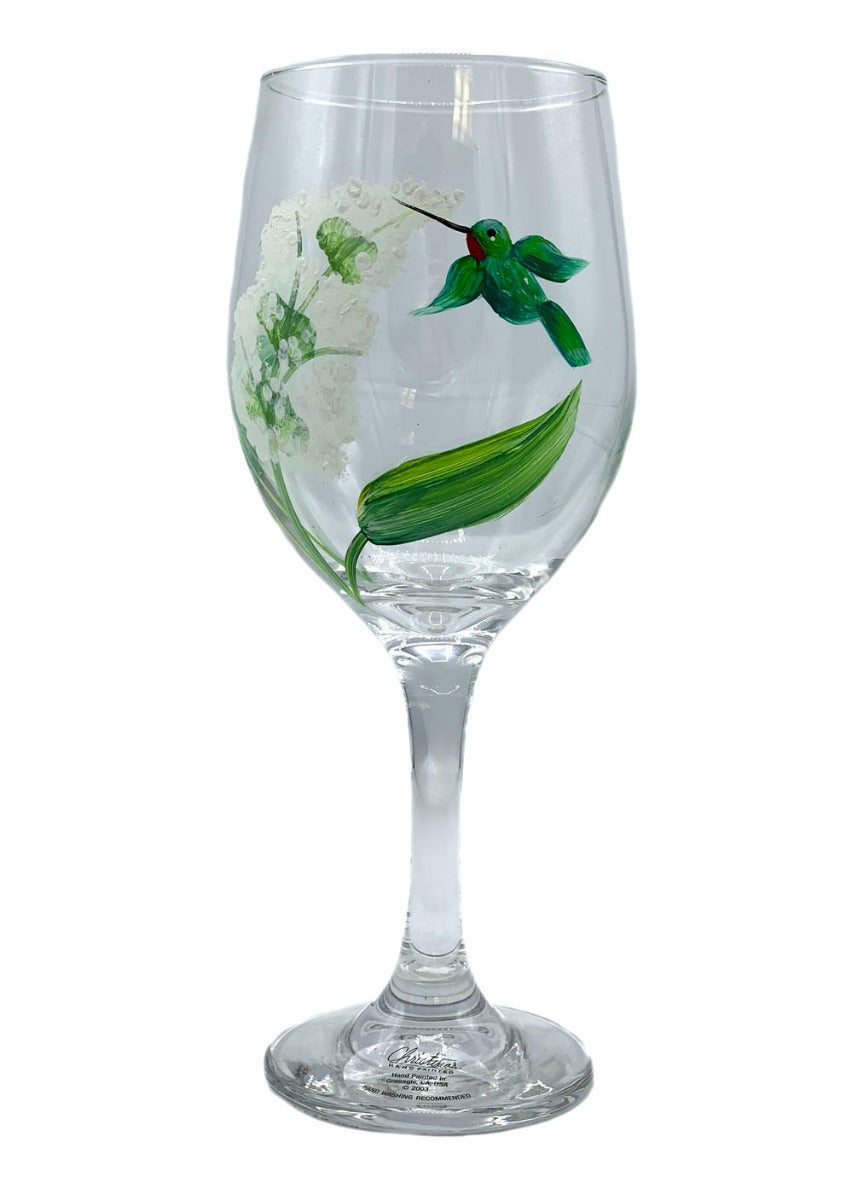 Handpainted Songbird Wine Glass - Asst Styles - Hummingbird