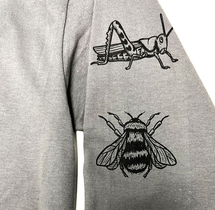 Adult AMNH Insects LS Charcoal T-Shirt Closeup