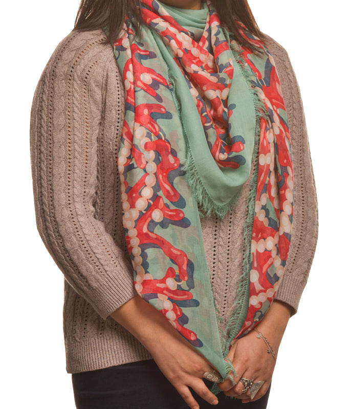 Kenneth Jay Lane Square Coral Reef & Pearl Scarf