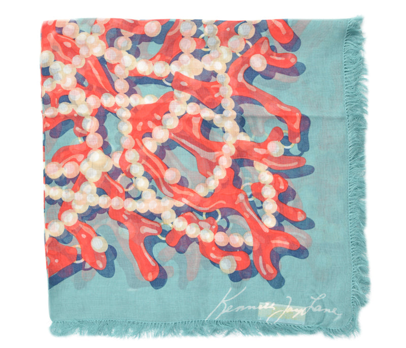 Kenneth Jay Lane Square Coral Reef & Pearl Scarf