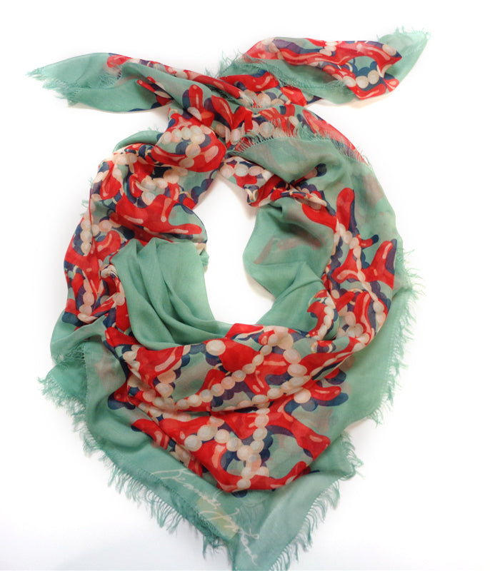 Kenneth Jay Lane Square Coral Reef & Pearl Scarf