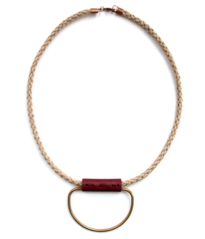 Beige and Burgundy Half Moon Necklace