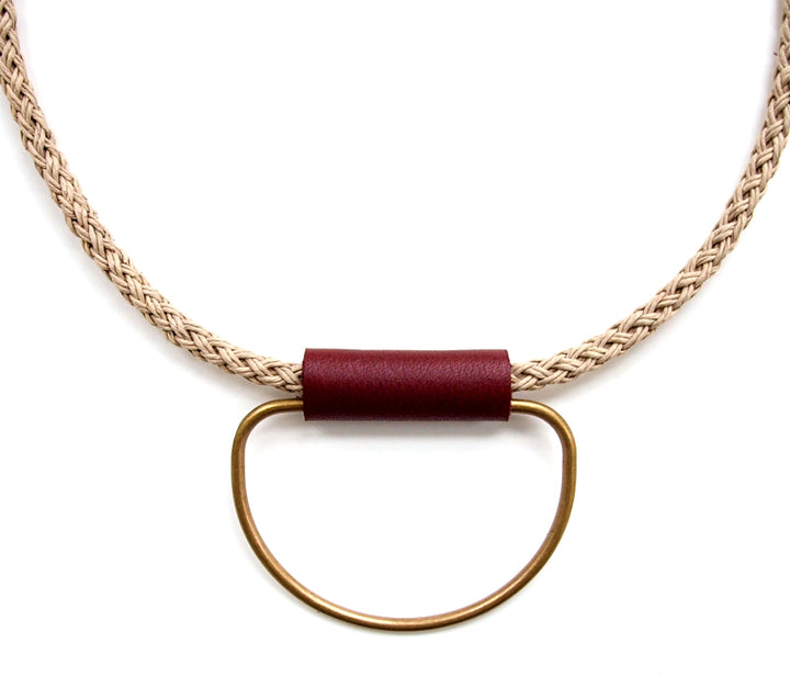 Beige and Burgundy Half Moon Necklace