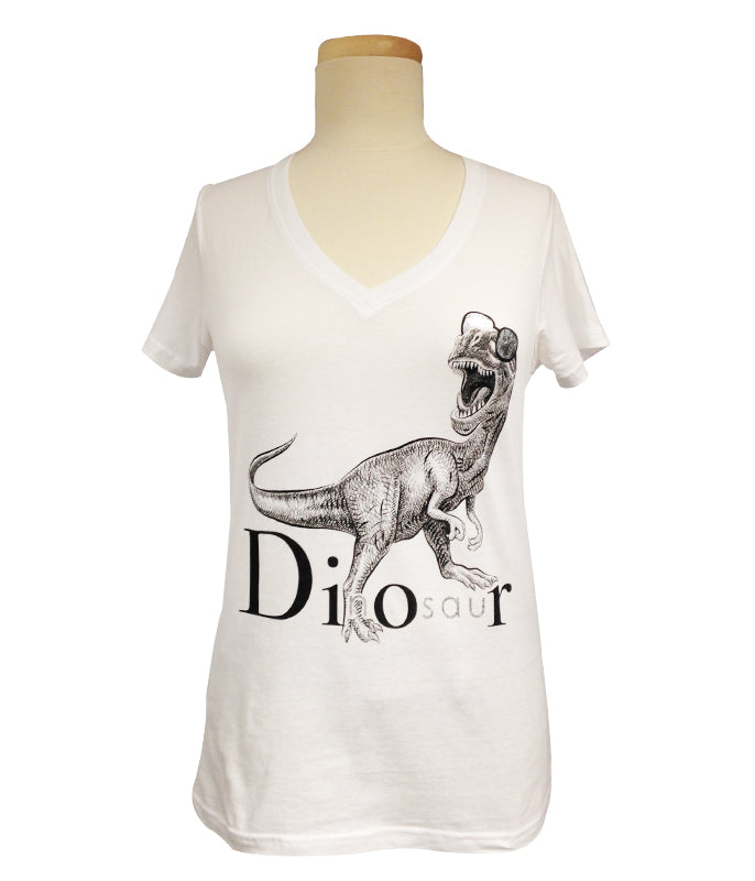 Ladies Dior Dinosaur Sheer V-Neck Tee