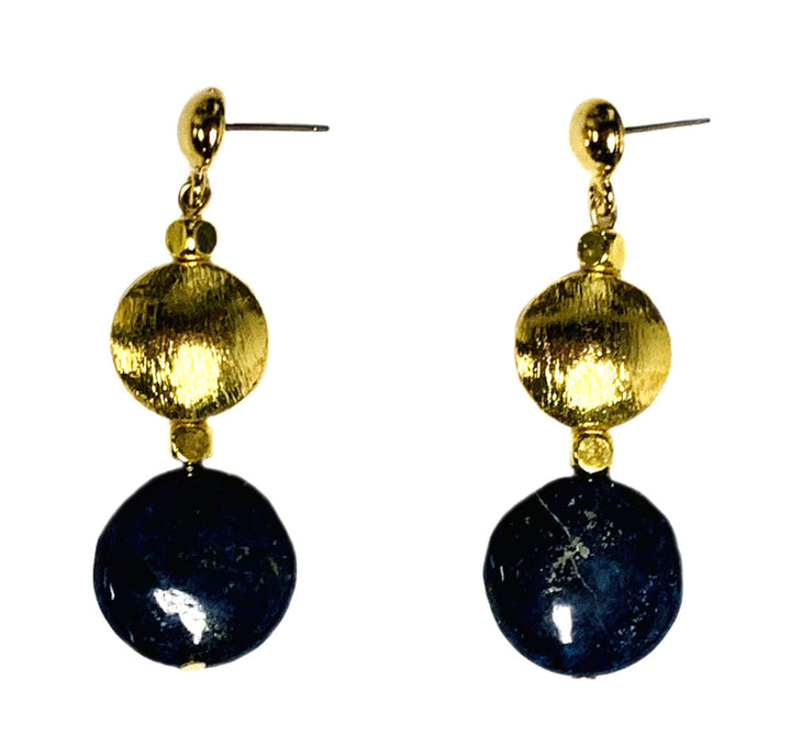 Lapis Lazuli and Brushed Gold Bead Drop Earrings