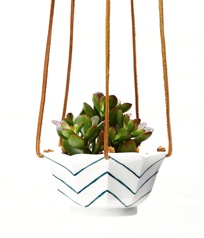 Chevron Hanging Succulent Planter in Porcelain
