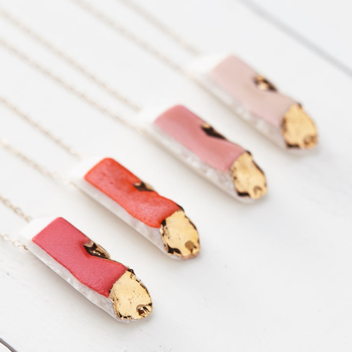 Small Porcelain Crystal Necklace with 14k Gold Luster