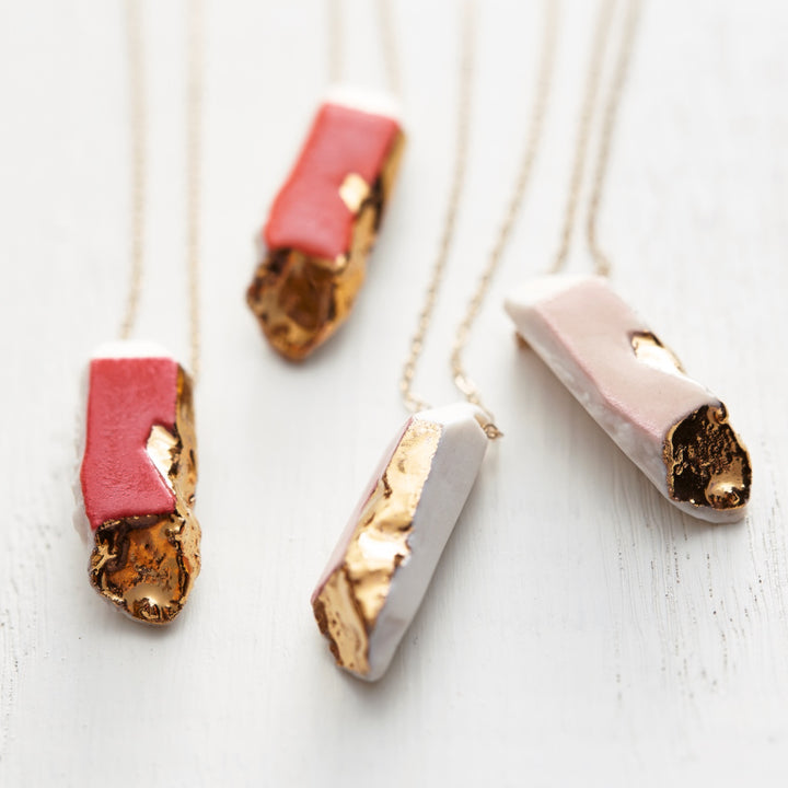 Small Porcelain Crystal Necklace with 14k Gold Luster