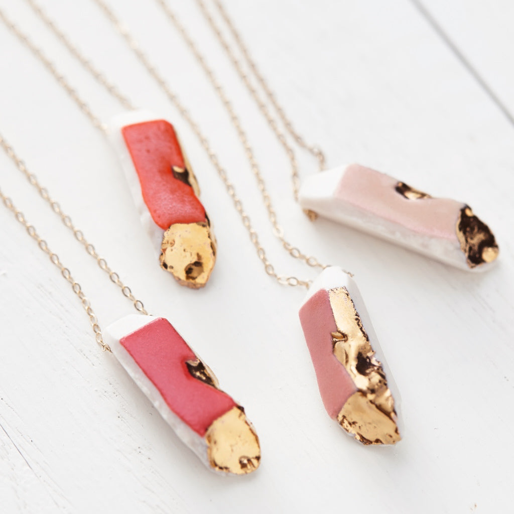 Small Porcelain Crystal Necklace with 14k Gold Luster