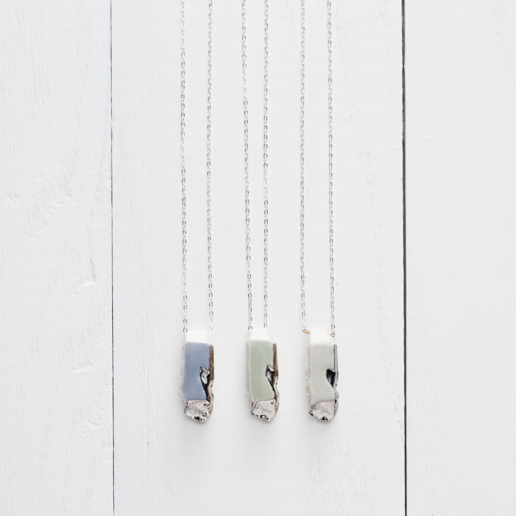 Small Porcelain Crystal Necklace with Platinum Luster