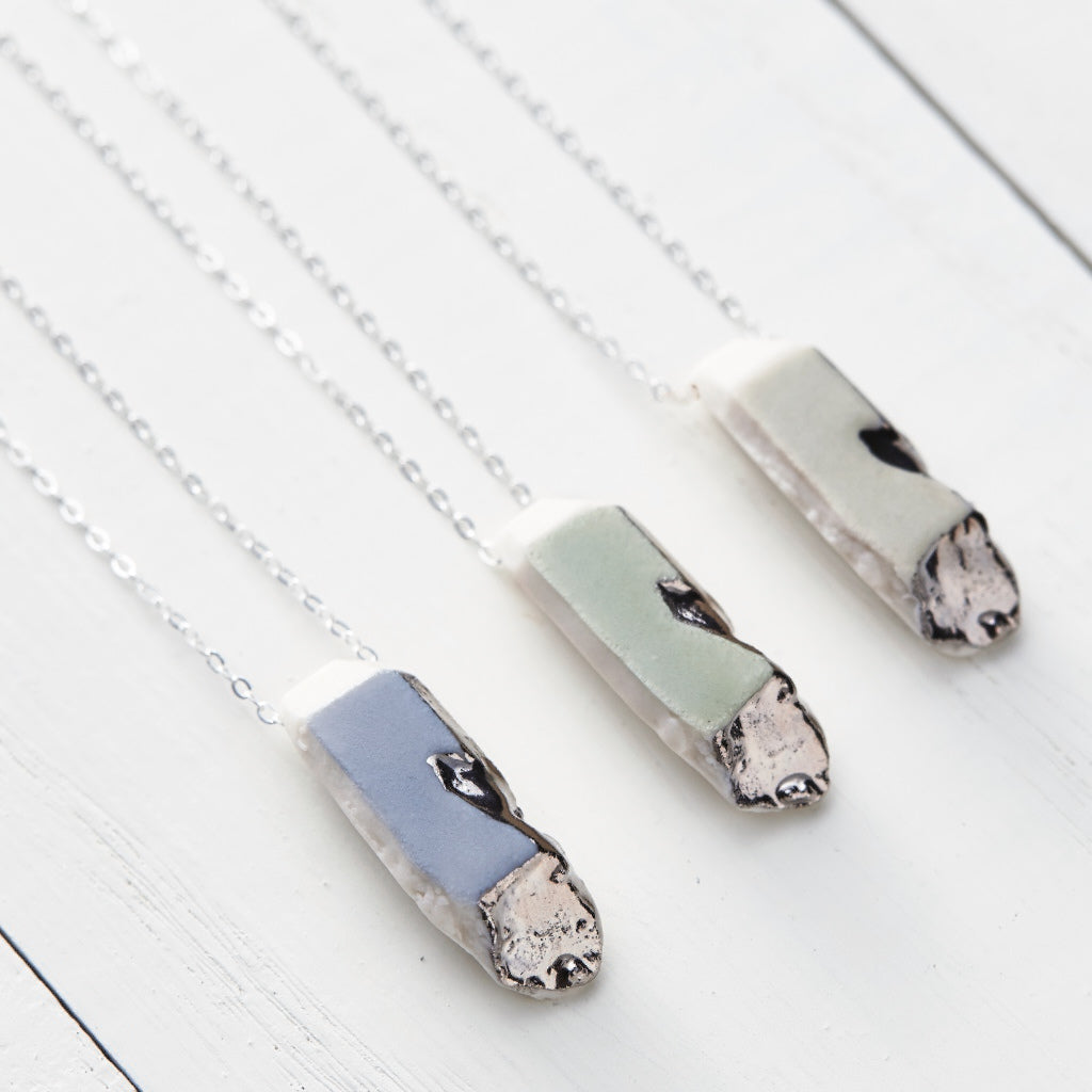 Small Porcelain Crystal Necklace with Platinum Luster