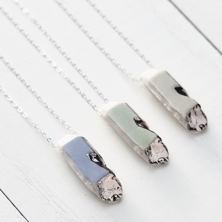 Small Porcelain Crystal Necklace with Platinum Luster
