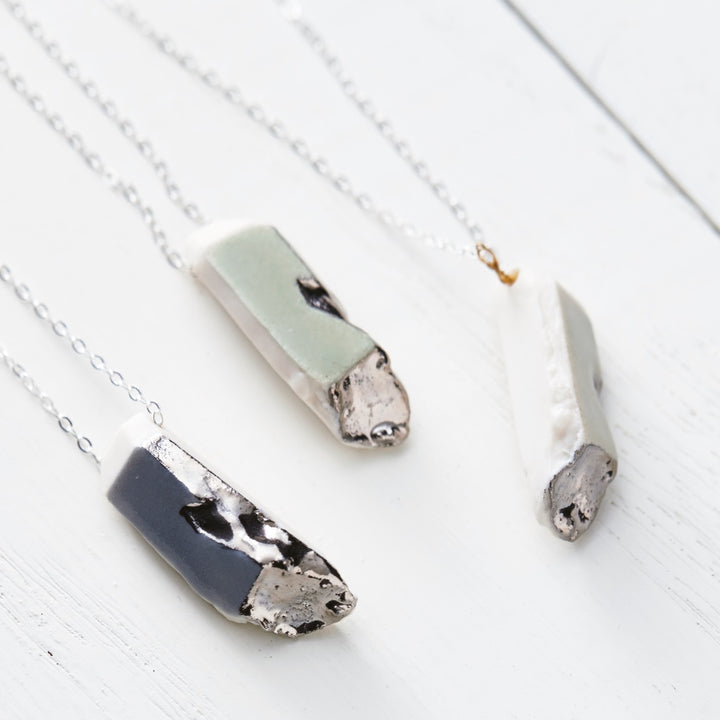 Small Porcelain Crystal Necklace with Platinum Luster