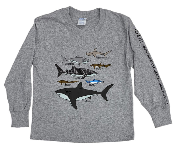 Youth LS Gray Shark Collage T-Shirt