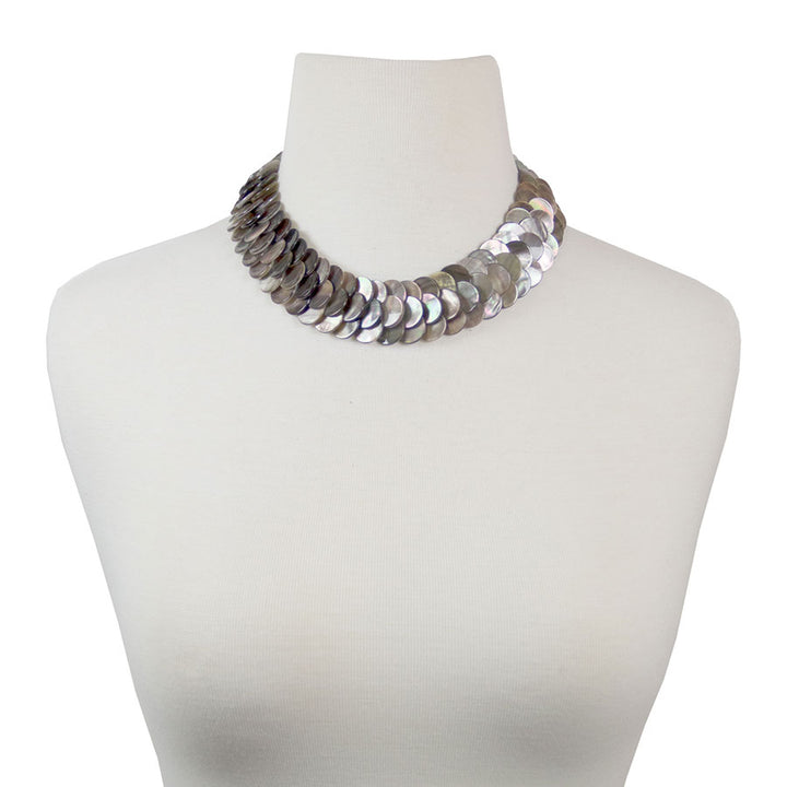 Black Mother-of-Pearl Woven Necklace