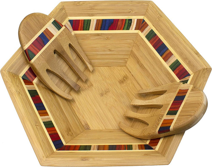 Marrakesh Rainbow Inlay Salad Serving Bowl and Salad Hands