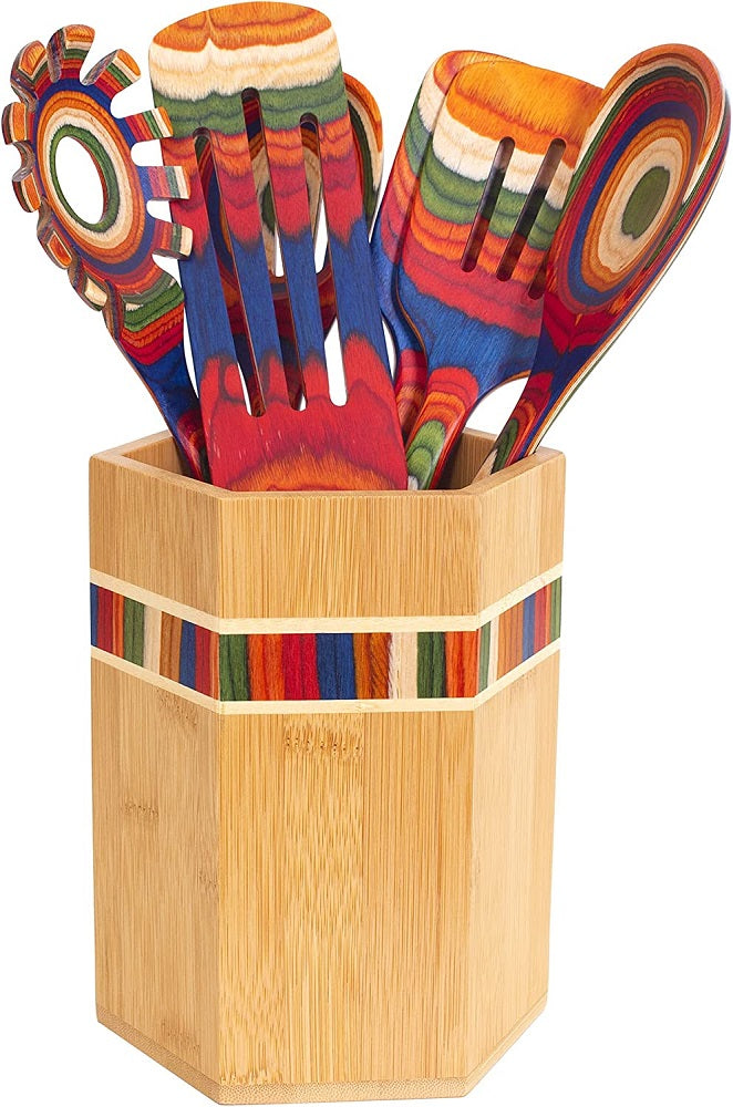 Marrakesh Rainbow Inlay Bamboo Utensil Holder Detail